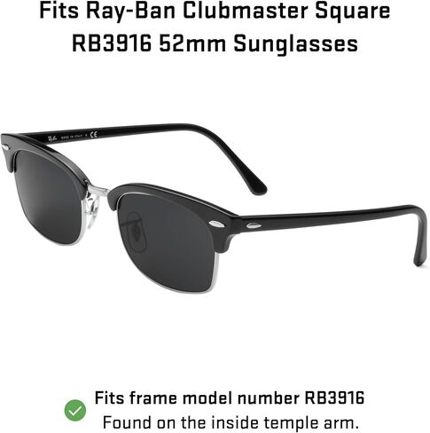 عدسات بديلة Revant للنظارات الشمسية Ray-Ban Clubmaster Square RB3916 مقاس 52 مم - أسود مستقطب in Saudi Arabia