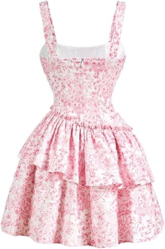 Narecte Womens Summer Dresses Floral Casual Mini Dresses for Women A Line Sun Dress Cute Ruffle Dress Pink M in Kuwait