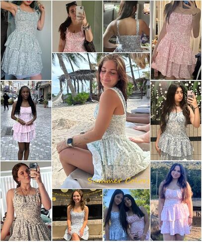 Narecte Womens Summer Dresses Floral Casual Mini Dresses for Women A Line Sun Dress Cute Ruffle Dress Pink M in Kuwait