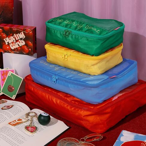 ban.do Getaway Polyester and Mesh Fruit Theme Packing Cube Set, Includes 4 Foldable Luggage Organizers in Various Sizes (J'adore Les Cerises) in Saudi Arabia