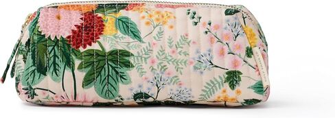 RIFLE PAPER CO. Dahlia Floral Quilted Makeup Bag, Small Cosmetic Pouch for Organizing Small Essentials, Printed in Full Color with Stylized Pattern and Foil Stamped Logo (2.5" W x 7" L x 4.25" H) in Saudi Arabia