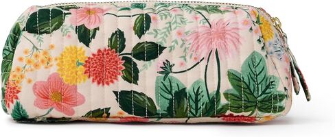 RIFLE PAPER CO. Dahlia Floral Quilted Makeup Bag, Small Cosmetic Pouch for Organizing Small Essentials, Printed in Full Color with Stylized Pattern and Foil Stamped Logo (2.5" W x 7" L x 4.25" H) in Saudi Arabia