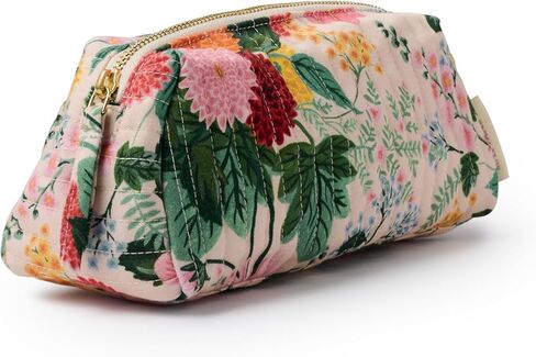 RIFLE PAPER CO. Dahlia Floral Quilted Makeup Bag, Small Cosmetic Pouch for Organizing Small Essentials, Printed in Full Color with Stylized Pattern and Foil Stamped Logo (2.5" W x 7" L x 4.25" H) in Saudi Arabia
