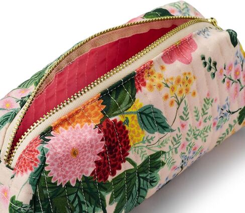 RIFLE PAPER CO. Dahlia Floral Quilted Makeup Bag, Small Cosmetic Pouch for Organizing Small Essentials, Printed in Full Color with Stylized Pattern and Foil Stamped Logo (2.5" W x 7" L x 4.25" H) in Saudi Arabia