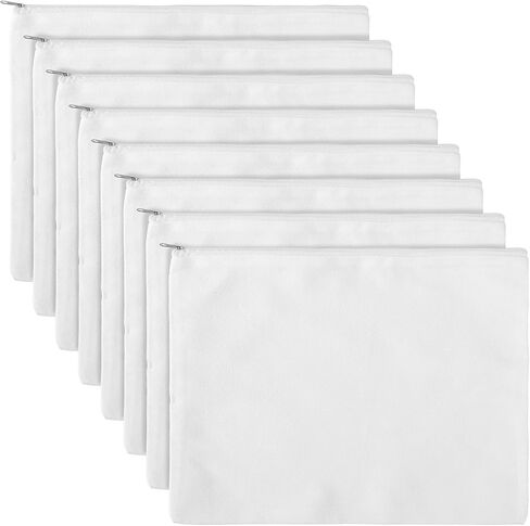 8 Pack Blank Canvas Makeup Bag, White 12 x 9 Inch Zipper Pouch Multipurpose Cosmetic Bag for DIY, Travel Organizer, Stationery Storage in Kuwait