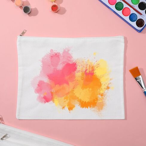 8 Pack Blank Canvas Makeup Bag, White 12 x 9 Inch Zipper Pouch Multipurpose Cosmetic Bag for DIY, Travel Organizer, Stationery Storage in Kuwait