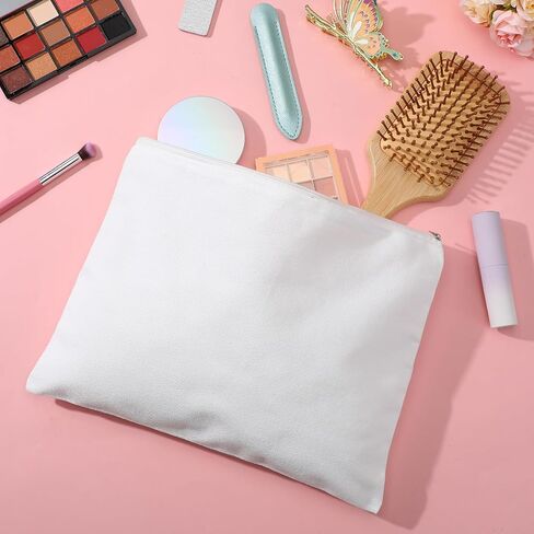 8 Pack Blank Canvas Makeup Bag, White 12 x 9 Inch Zipper Pouch Multipurpose Cosmetic Bag for DIY, Travel Organizer, Stationery Storage in Kuwait