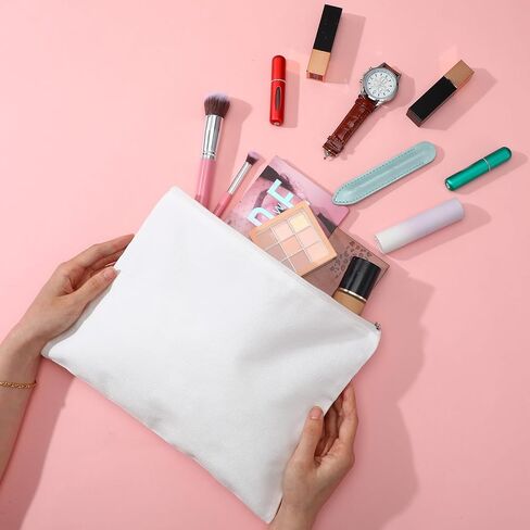 8 Pack Blank Canvas Makeup Bag, White 12 x 9 Inch Zipper Pouch Multipurpose Cosmetic Bag for DIY, Travel Organizer, Stationery Storage in Kuwait