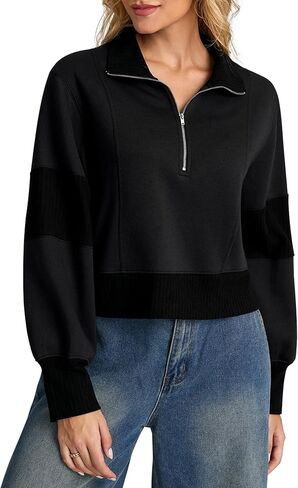 KUTUMAI بلوفر نسائي نصف سحاب مرقع سويت شيرت غير رسمي بأكمام طويلة ملابس خريف عصرية 2025 in Kuwait