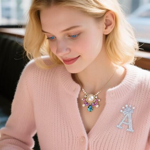 Initial Letter Brooch Pins with Crown for Women Girls Men Boys Personalized Name Brooches Crafts Colorful Rhinestone Brooch Pins Silver A-Z in Saudi Arabia