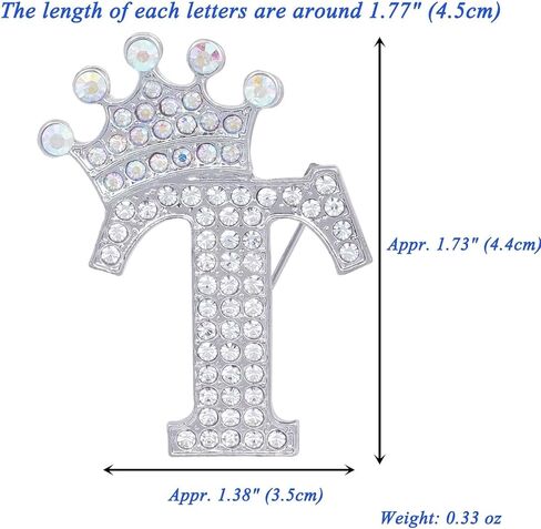 Initial Letter Brooch Pins with Crown for Women Girls Men Boys Personalized Name Brooches Crafts Colorful Rhinestone Brooch Pins Silver A-Z in Saudi Arabia