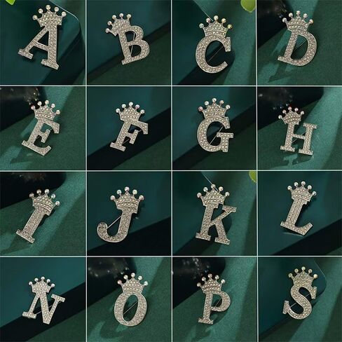 Initial Letter Brooch Pins with Crown for Women Girls Men Boys Personalized Name Brooches Crafts Colorful Rhinestone Brooch Pins Silver A-Z in Saudi Arabia