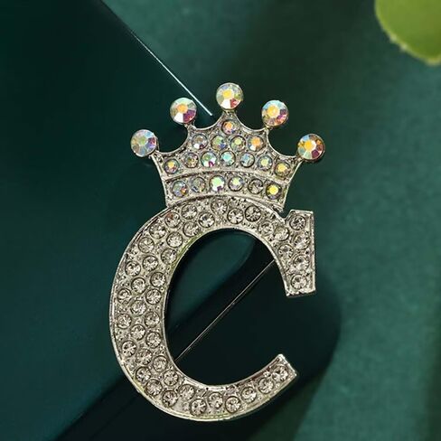 Initial Letter Brooch Pins with Crown for Women Girls Men Boys Personalized Name Brooches Crafts Colorful Rhinestone Brooch Pins Silver A-Z in Saudi Arabia