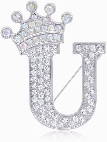 Initial Letter Brooch Pins with Crown for Women Girls Men Boys Personalized Name Brooches Crafts Colorful Rhinestone Brooch Pins Silver A-Z in Saudi Arabia
