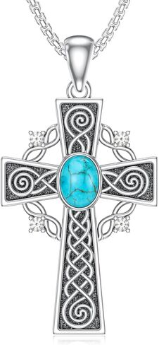 Midir&Etain Irish Celtic Cross Necklace 925 Sterling Silver Cross Pendant Necklace Celtic Viking Jewelry Religious Protective Gift for Men Women Boys in Saudi Arabia