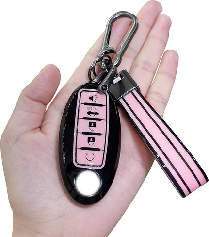 PIFOOG Key Fob Cover fit for Nissan 5 Button Pink Car Keys Shell Case Keychain Protector Accessories for Altima Sentra Murano Maxima Armada Rogue Pathfinder Versa Girly Women TPU Black in Saudi Arabia