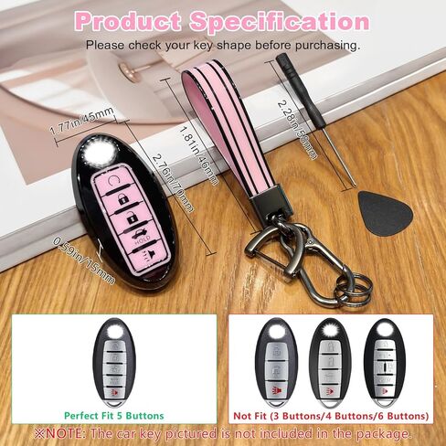 PIFOOG Key Fob Cover fit for Nissan 5 Button Pink Car Keys Shell Case Keychain Protector Accessories for Altima Sentra Murano Maxima Armada Rogue Pathfinder Versa Girly Women TPU Black in Saudi Arabia