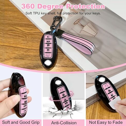 PIFOOG Key Fob Cover fit for Nissan 5 Button Pink Car Keys Shell Case Keychain Protector Accessories for Altima Sentra Murano Maxima Armada Rogue Pathfinder Versa Girly Women TPU Black in Saudi Arabia