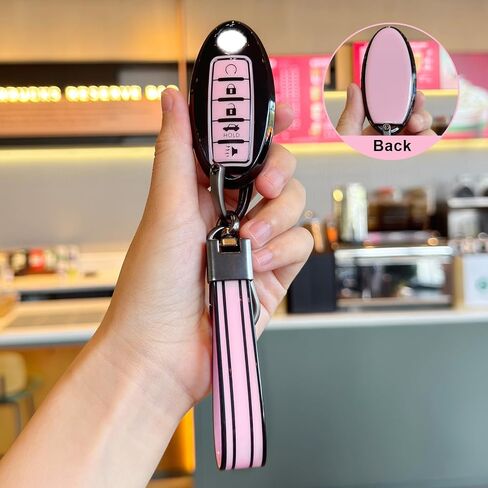 PIFOOG Key Fob Cover fit for Nissan 5 Button Pink Car Keys Shell Case Keychain Protector Accessories for Altima Sentra Murano Maxima Armada Rogue Pathfinder Versa Girly Women TPU Black in Saudi Arabia