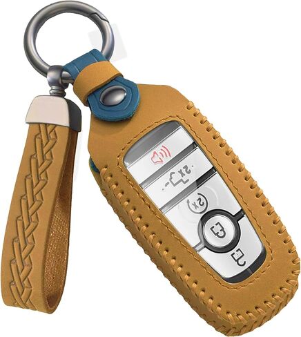 Lucrum متوافق مع غطاء Ford Key Fob وسلسلة المفاتيح، حافظة جلدية فاخرة لـ F150 F250 F350 F450 Edge Explorer Fusion Mustang Ranger (2018-2025) - أسود إمبر in Saudi Arabia