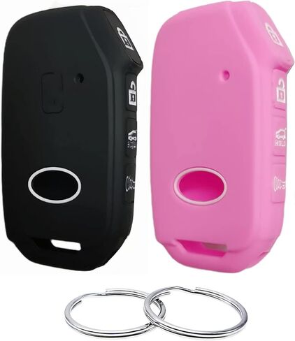 Silicone Rubber Key Fob Cover Compatible with (4 Buttons) 2019-2021 Kia Forte K5 NIRO Seltos Sorento Soul Sportage Telluride Cadenza (not for Keys with Eject/fold Buttons (Black Black) in Saudi Arabia