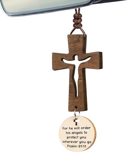 Cross for Car Mirror Hanging Christian with Bible Verse - I Am with You Always - Cross for Rear View Mirror - Christian Car Accessories Ornament - New Driver Gifts - Gift for Men, Women in Kuwait