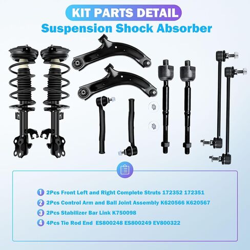 Front Struts Complete Assembly with 10Pcs Suspension Kits Compatible w/ 2007-2012 for Nissan for Versa Replace Control Arms Sway Bar Links Tie Rods in Kuwait