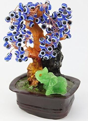 usamjtable Feng Shui Jade Elephant with Blue Evil Eye Gem Wealth Lucky Money Tree D13460 in Kuwait