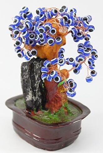 usamjtable Feng Shui Jade Elephant with Blue Evil Eye Gem Wealth Lucky Money Tree D13460 in Kuwait