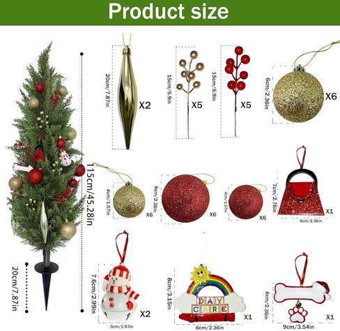 45Inch Outdoor Christmas Tree Stake with 41 Ornaments & Decorations-Weather-Resistant Holiday Lawn Decor-Mini Christmas Tree Ground Stake for Yard Garden Pathway Decor (115CM) in Kuwait