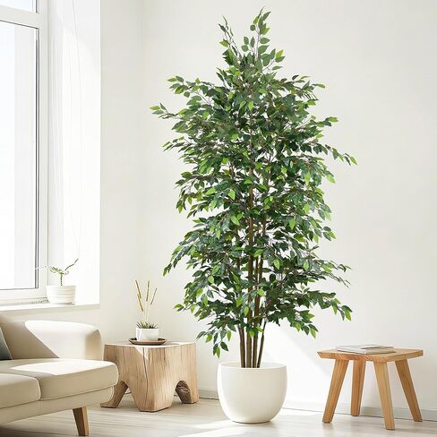 8FT Artificial Ficus Tree - Large Faux Plant Indoor Tree with Dense Leaves and Realistic Trunks,96" Tall Fake Tropical Plant Potted Artificial Floor Plant Trees for Home Living Room Porch Office Decor in Saudi Arabia