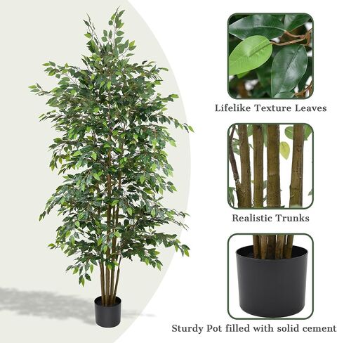 8FT Artificial Ficus Tree - Large Faux Plant Indoor Tree with Dense Leaves and Realistic Trunks,96" Tall Fake Tropical Plant Potted Artificial Floor Plant Trees for Home Living Room Porch Office Decor in Saudi Arabia