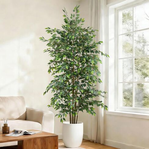 8FT Artificial Ficus Tree - Large Faux Plant Indoor Tree with Dense Leaves and Realistic Trunks,96" Tall Fake Tropical Plant Potted Artificial Floor Plant Trees for Home Living Room Porch Office Decor in Saudi Arabia