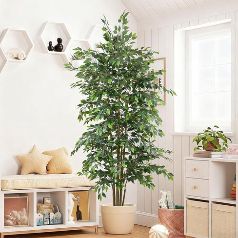 8FT Artificial Ficus Tree - Large Faux Plant Indoor Tree with Dense Leaves and Realistic Trunks,96" Tall Fake Tropical Plant Potted Artificial Floor Plant Trees for Home Living Room Porch Office Decor in Saudi Arabia