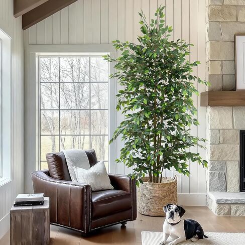 8FT Artificial Ficus Tree - Large Faux Plant Indoor Tree with Dense Leaves and Realistic Trunks,96" Tall Fake Tropical Plant Potted Artificial Floor Plant Trees for Home Living Room Porch Office Decor in Saudi Arabia