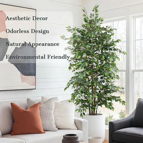 8FT Artificial Ficus Tree - Large Faux Plant Indoor Tree with Dense Leaves and Realistic Trunks,96" Tall Fake Tropical Plant Potted Artificial Floor Plant Trees for Home Living Room Porch Office Decor in Saudi Arabia