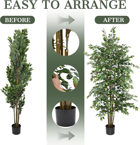 8FT Artificial Ficus Tree - Large Faux Plant Indoor Tree with Dense Leaves and Realistic Trunks,96" Tall Fake Tropical Plant Potted Artificial Floor Plant Trees for Home Living Room Porch Office Decor in Saudi Arabia