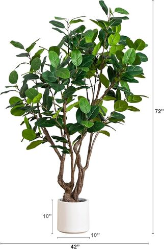 Nearly Natural 6ft. Artificial Audrey Ficus Leaf Tree in White Decorative Planter in Saudi Arabia
