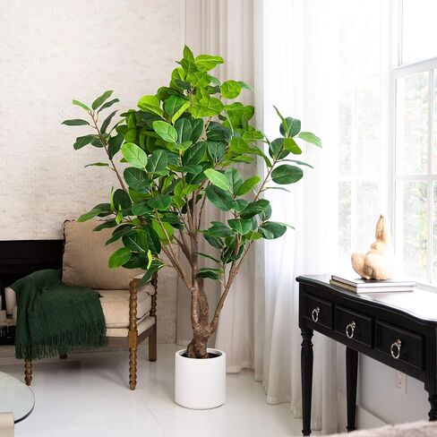 Nearly Natural 6ft. Artificial Audrey Ficus Leaf Tree in White Decorative Planter in Saudi Arabia
