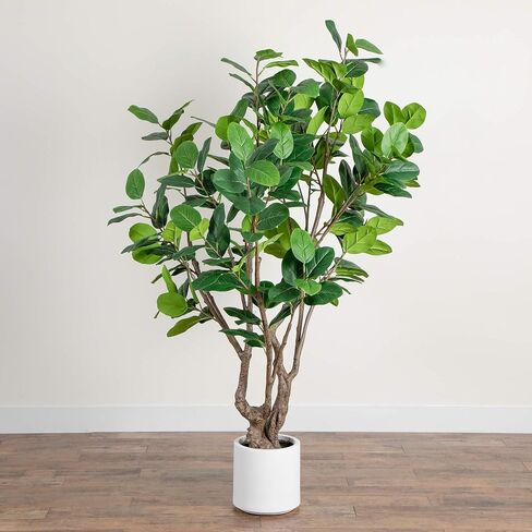 Nearly Natural 6ft. Artificial Audrey Ficus Leaf Tree in White Decorative Planter in Saudi Arabia