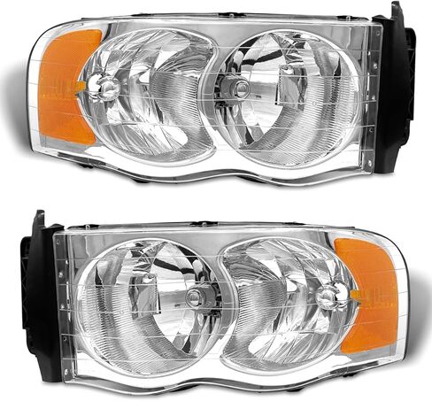 Headlight Assembly Pair for 2002-2005 Dodge Ram 1500 2003-2005 Ram 2500 3500 Chrome Housing Amber Reflector Clear Lens W/O Bulbs in Saudi Arabia