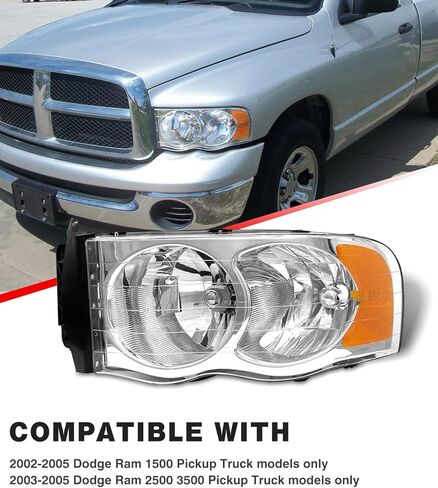 Headlight Assembly Pair for 2002-2005 Dodge Ram 1500 2003-2005 Ram 2500 3500 Chrome Housing Amber Reflector Clear Lens W/O Bulbs in Saudi Arabia
