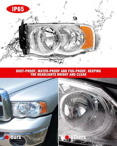Headlight Assembly Pair for 2002-2005 Dodge Ram 1500 2003-2005 Ram 2500 3500 Chrome Housing Amber Reflector Clear Lens W/O Bulbs in Saudi Arabia