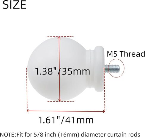 Finials for Curtain Rods 2 PCS Plastic End Cap Replacement Finials Curtain Rods of Ball Shape with M5 Screws,White in Kuwait