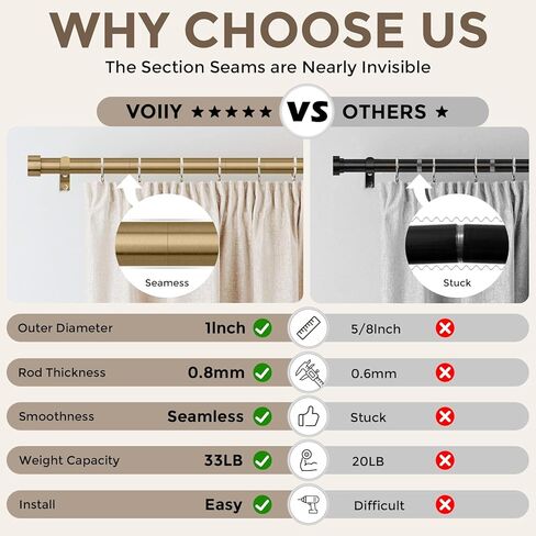 قضيب ستارة ذهبي دافئ من 48 إلى 84 بوصة، قضبان ستائر نحاسية شديدة التحمل للنافذة، قضيب معالجة نافذة بقطر 1 بوصة قابل للتعديل مع تشطيبات من سبائك الألومنيوم لغرفة النوم وغرفة المعيشة والمطبخ والمزرعة in Kuwait