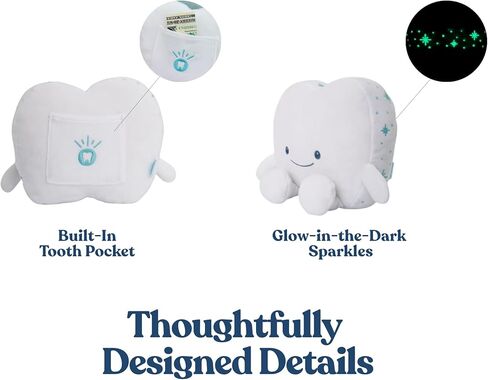 Tooth Fairy Pillow for Kids with Tooth Pocket, Tugs The Tooth Pillow, Comfort Plush for Loose Teeth, Big Feelings & Bedtime, Glow in The Dark, Ages 3+ in Saudi Arabia
