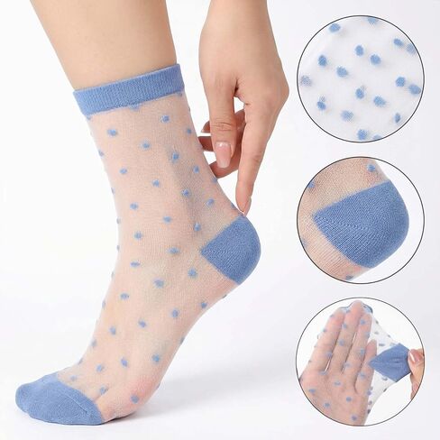 5 Pairs Women Sheer Ankle Socks Dot Patterned Transparent Thin Nylon Stockings Multi-Color Fashion Sock Ultrathin See Through Mesh Socks Cute Casual Ankle Sock for Women and Girls in Saudi Arabia