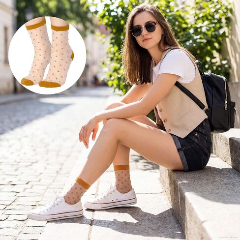 5 Pairs Women Sheer Ankle Socks Dot Patterned Transparent Thin Nylon Stockings Multi-Color Fashion Sock Ultrathin See Through Mesh Socks Cute Casual Ankle Sock for Women and Girls in Saudi Arabia