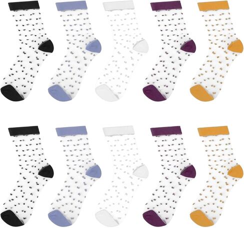 5 Pairs Women Sheer Ankle Socks Dot Patterned Transparent Thin Nylon Stockings Multi-Color Fashion Sock Ultrathin See Through Mesh Socks Cute Casual Ankle Sock for Women and Girls in Saudi Arabia