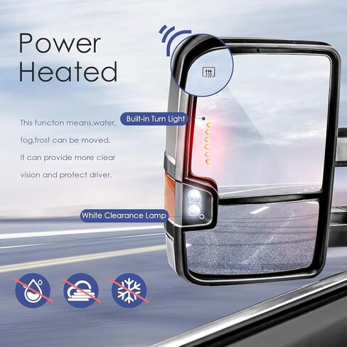 مرايا السحب الكهربائية القابلة للطي من MOSTPLUS متوافقة مع 2014-2019 Chevy Silverado 1500 2500 3500 HD/GMC Sierra مع ضوء الانعطاف، ضوء تشغيل كهرماني، ممتد (كروم) in Saudi Arabia
